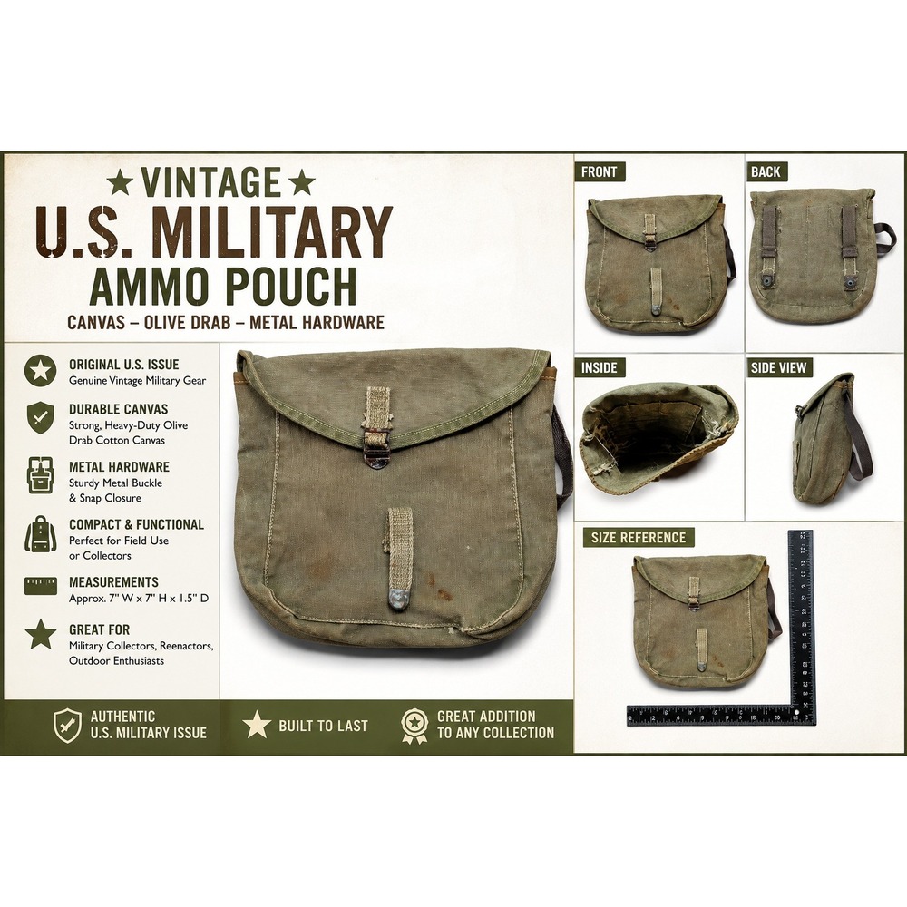 Vintage Military Canvas Messenger Bag Olive Drab Green Field Pouch Ammo Bag